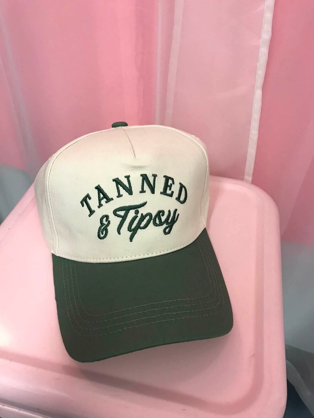 Tanned & Tipsy Two-Tone Cap - Cream & Dark Green